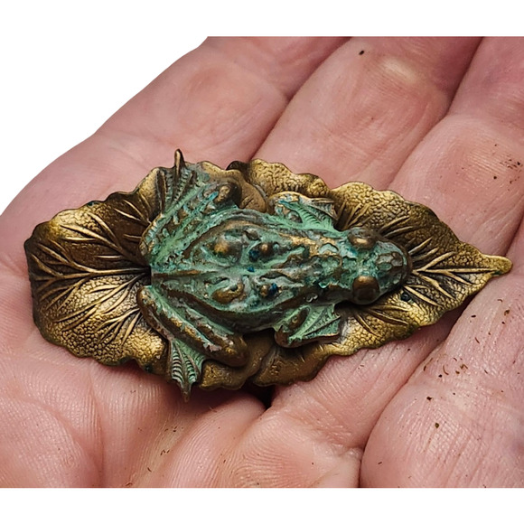 Vtg Enamel Spotted Frog Rhinestone Eyes Pin Brooch - Picture 3 of 4